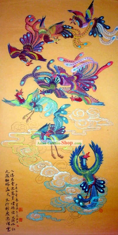 Pintura tradicional chinesa com meticuloso detalhe Pintura-Lucky Birds Antiga