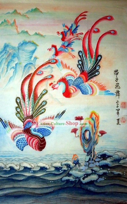 Cinese pittura tradizionale con meticolosa Dettaglio-Phoenix Gathering