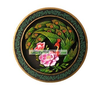 Chinesische Hand Carved Gesunde Aktivkohle Round Plate-Peacock