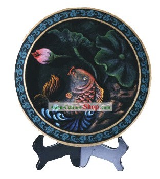 Chinese Hand Carved Healthy Active Carbon Round Plate-Fish