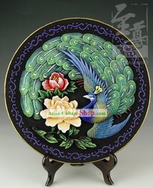 Chinesische Hand Carved Gesunde Aktivkohle Large Round Plate-Peacock