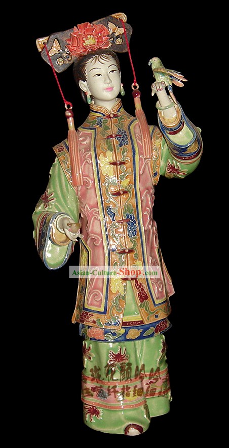 Stunning cinese porcellana da collezione-Antica Fanciulla con uccelli
