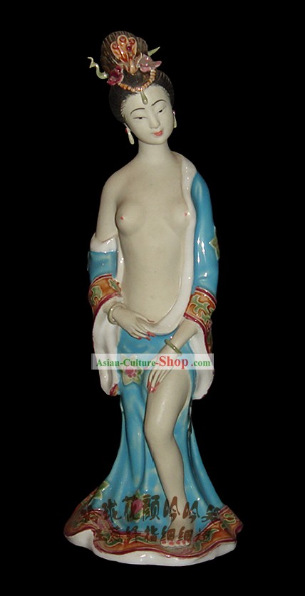 Chinese Stunning Colourful Porcelain Collectibles-Bathing Ancient Beauty
