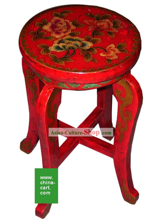 Chinese Antique Style Hand Painted Red Hocker