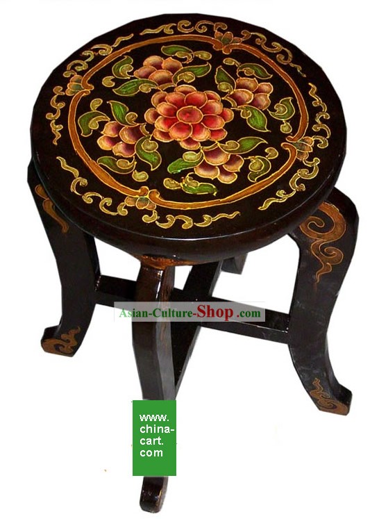 Chinese Antique Style Hand Painted Black Stool