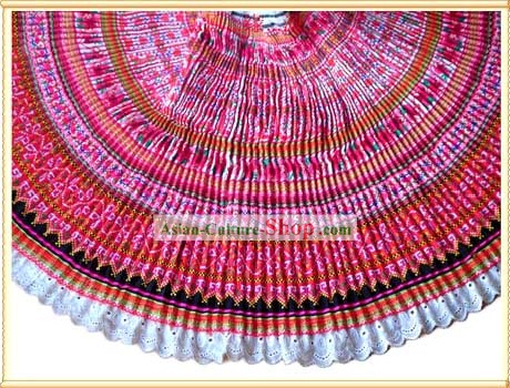 Chinese Stunning Hand Embroidered Rosy Pleat Skirt for Woman