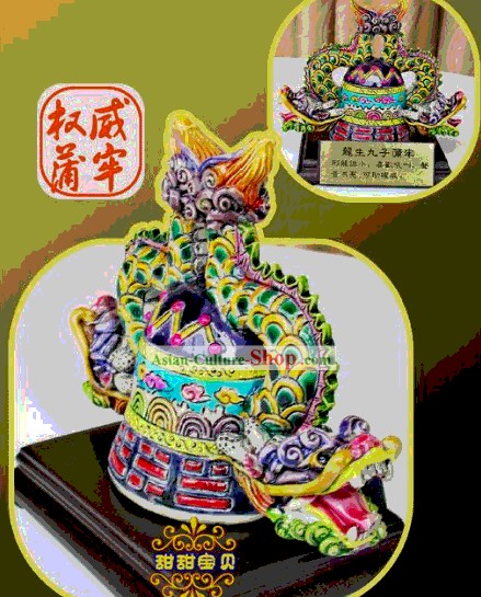 Classique chinoise Céramique Statues Cochin neuf fils du dragon Wen-Chi