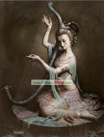 드문 중국어 수공예 자수 프레스코 - 고대 팰리스 음악가