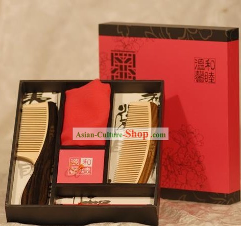 Chinese Carpenter Tan 100 Percent Natural Wooden Combs Gift Package