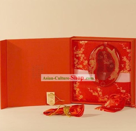 Chinese Carpenter Tan Dragon and Phoenix Combs Wedding Gift Package