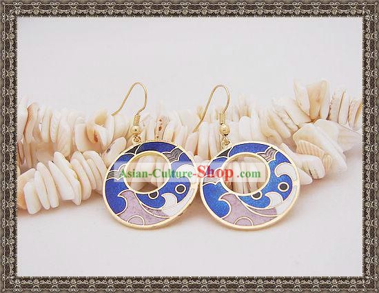 Chinese Classic Cloisonne Earrings-Blue Spray