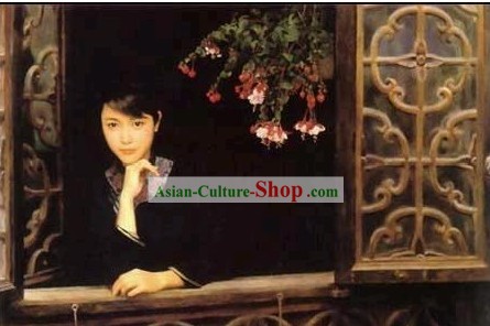 Chinese Wall Oil Paintings - Traditional Beauty in Black
