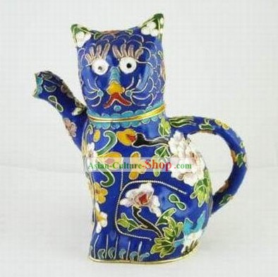 Chinese Traditional Closionne Kettle-Attracting Money Cat