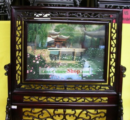Chino de doble cara de bordado artesanal-Suzhou Jardín Paisaje