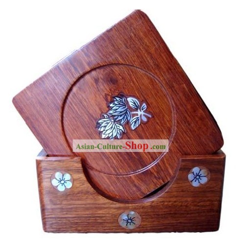 Mano China tallado de madera natural Rose salvamanteles conjunto (6 piezas)