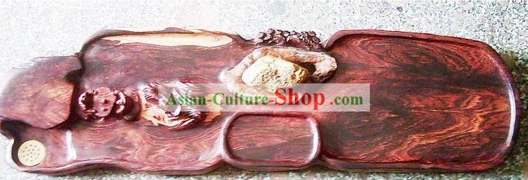 Mano China grande tallada Naturaleza Rose bandeja de madera de tea