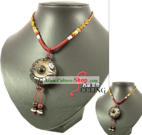 Tibetan 100 Percent Natural Nine Eyes Shale Necklace