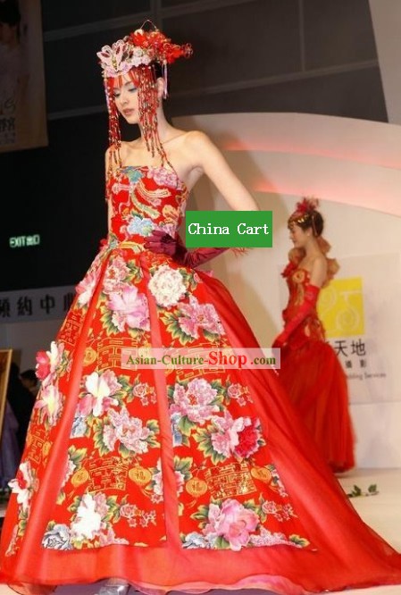 Верховный китайских Потрясающие на заказ Лаки Красной Длинные свадебное платье