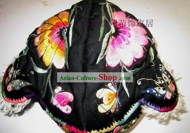 Chinese Made to Order minorité Miao soie broderie main Discussion Hat-Tiger Head