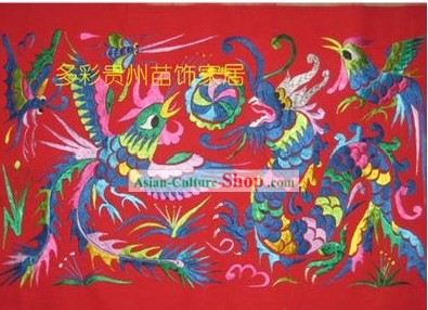 China minorías Miao hilo de seda bordado a mano de arte-Dragon y Phoenix Amor