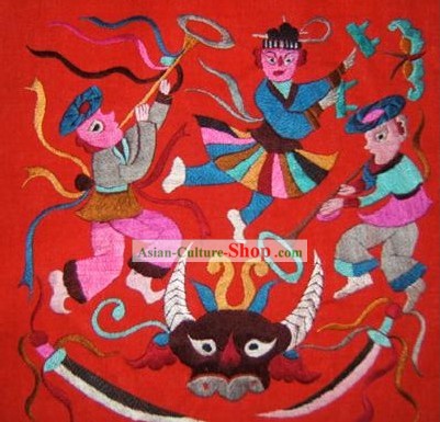 China minorías Miao hilo de seda bordado a mano de arte-Celebración de la Cosecha