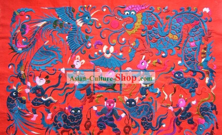 China minorías Miao hilo de seda bordado a mano de arte-La boda del ratón