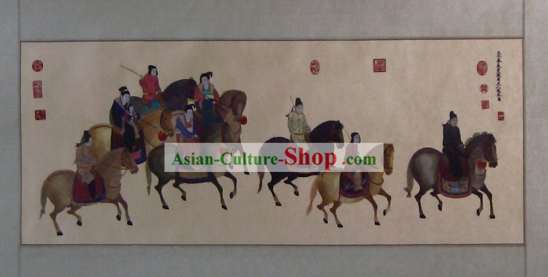 Chinese Classic Hand Embroidered Silk Painting-The Outing of Lady Guo Guo