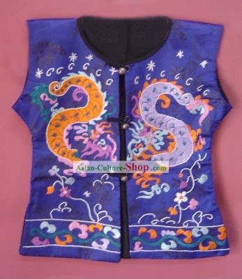 Stunning Miao Tribe Silk Thread Hand Embroidery Dragon Jacket for Child