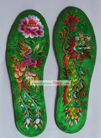 Chinese Hand Embroidery Insole-Dragon and Phoenix Love 1