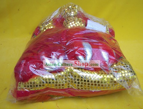 Top Quality Red Long Wool Gold Sequins Lion Dance Body Costumes Pants Claws