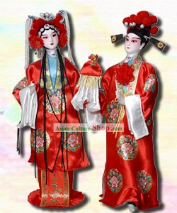 手作り北京シルクの置物人形 - 古代の結婚式のカップル