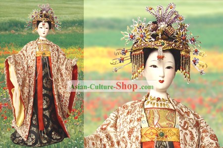 Большой ручной работы Шелковые Пекине Статуэтка Кукла - императрицы династии Тан