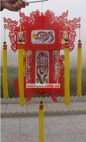 Mano di grandi dimensioni intagliato cinese tradizionale carta palazzo lanterna - Dragons (2 set)