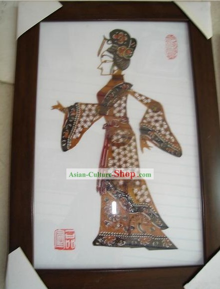 大中国の伝統ハンド彫り影絵 - ハードワーキング古代レディ