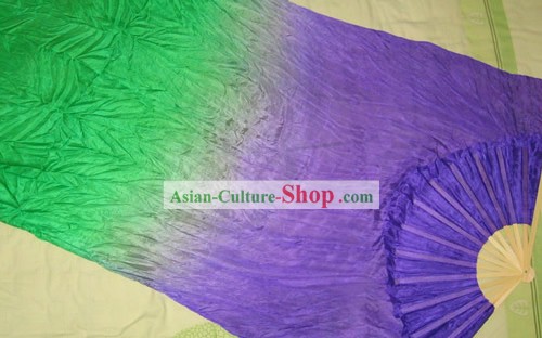Supreme Bamboo Handle Chinese Traditional Silk Dance Fan (purple to green color transition)