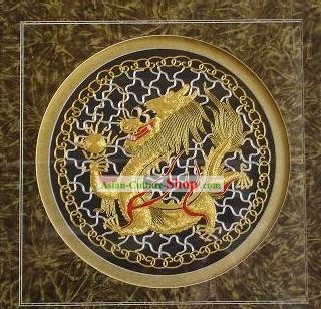 China clásica mano bordados Dragón cabeza de león
