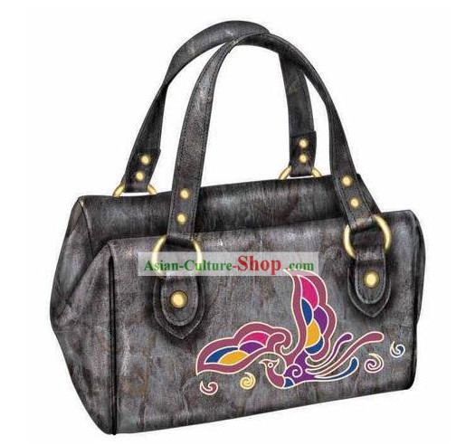 Feito à Mão e bordado Handbag minoria chinesa Miao para as Mulheres - Brown Phoenix