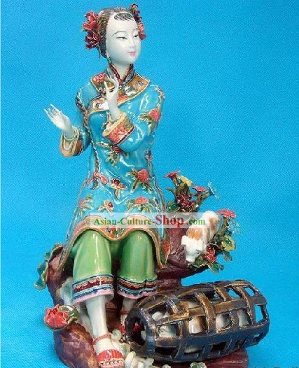 Chinese Classical Shiwan Statue - Lady Playing