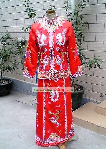 Китайский традиционный Лаки Красный Феникс и Дракон свадебное платье Комплекте