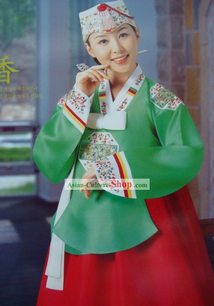 Классический корейский 100% ручной работы ханбок и вышитые в интересах женщин (зеленый)