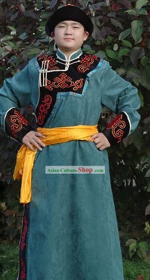 Robe chino tradicional y artesanal Mongolia larga y un sombrero para los hombres