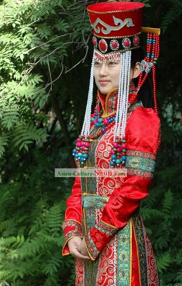 Supremo chinês vestido de noiva tradicional mongol para a noiva