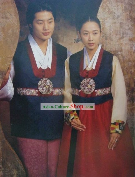 100% coréenne hanbok coréen pour la main-Bleu Couple amoureux