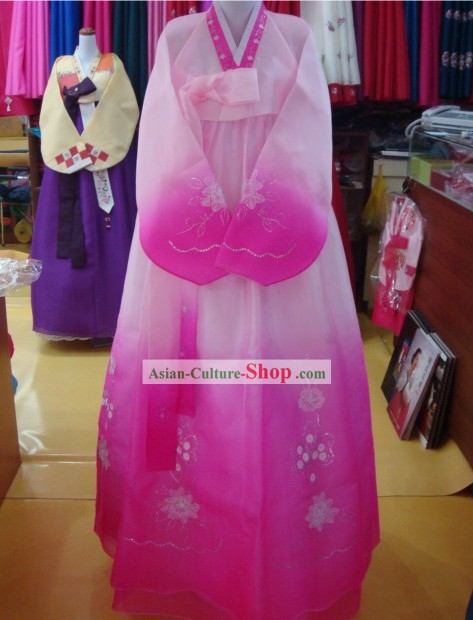 Hanbok traditionnel coréen fait main romantique rose pour les femmes