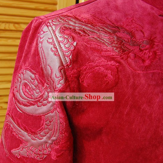 Chinese Red Dragon Hochzeit Bluse für Männer