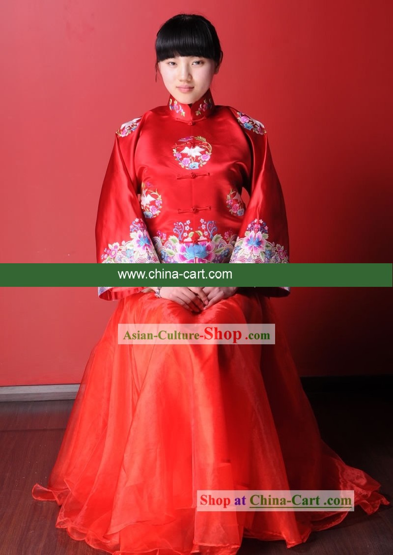 Верховный Китайский традиционный ручной вышивкой Лаки Красной Костюмы для невесты свадебное