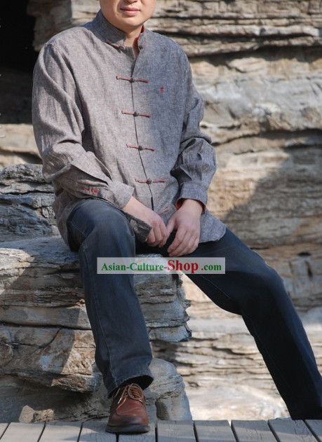 Chino mandarín tradicional blusa de algodón para hombres