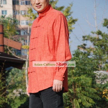 Chinese Traditional Mandarin Cotton Blouse for Men (red)