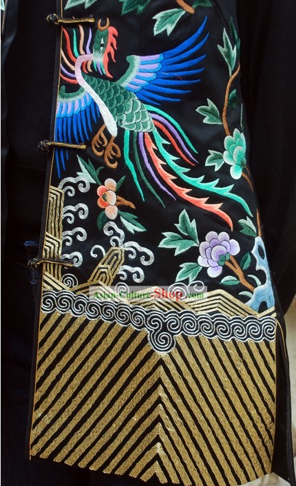 Верховный китайский ручной работы и вышитыми Феникс шелковую блузку