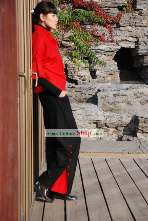 Pantalon classique chinoise en mandarin de laine à la main pour les femmes
